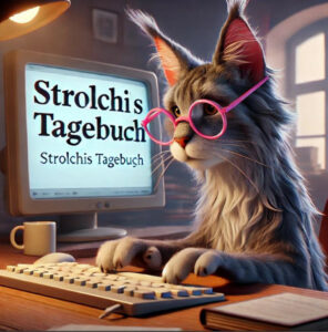 Kater Strolchi schreibt sein Katzentagebuch am Computer